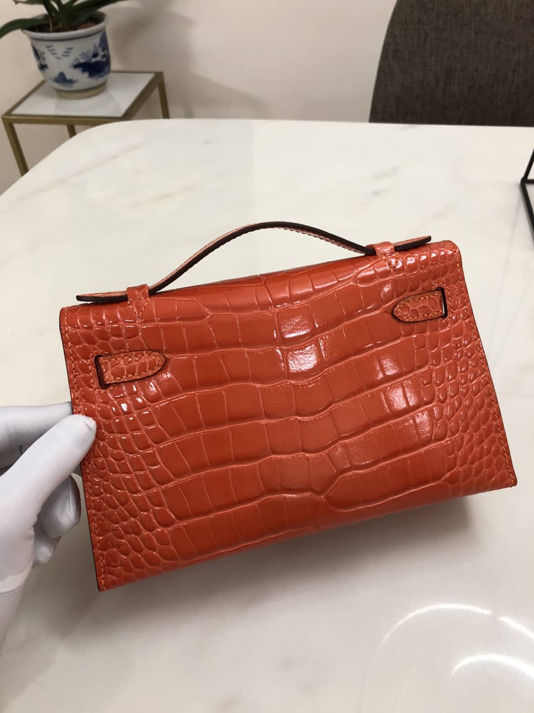 H**me5 Kelly Dupe 22CM Crocodile Shiny Replica Bag