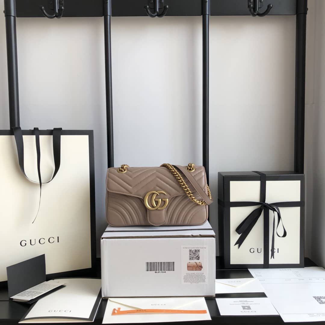 Gvc*1 GG Marmont Matelasse Shoulder Bag Replica Khaki 443497