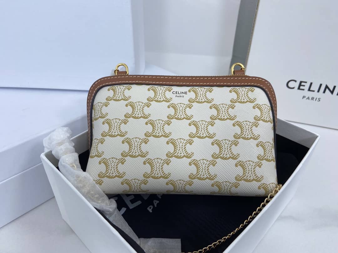 Ce1i*e Bag Dupe Triomphe Canvas Lambskin Chain Replica Clutch