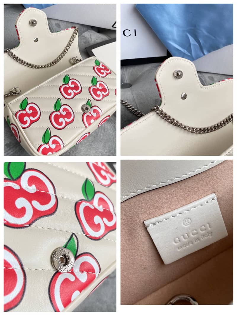 Gvc*1 GG Marmont Matelasse Leather Mini Shoulder Bag Replica White Red 476433