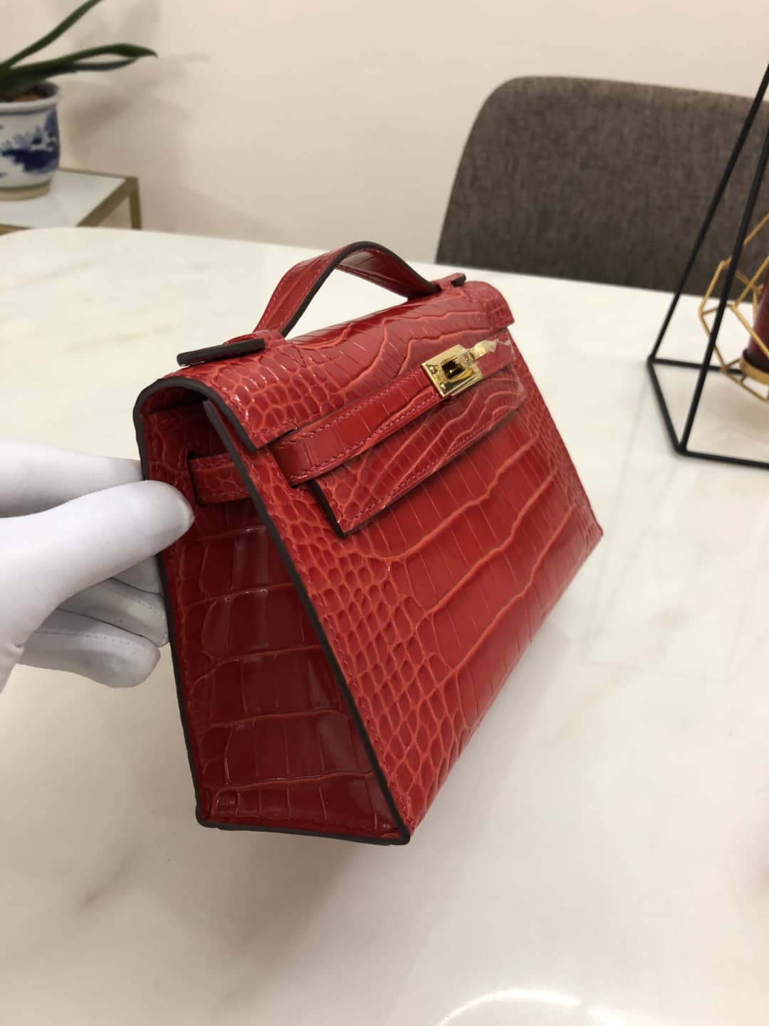 H**me5 Kelly Dupe 22CM Crocodile Shiny Replica Bag