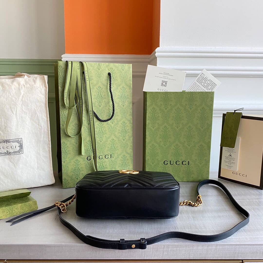 Gvc*1 GG Marmont Small Shoulder Handbag Camera Bag Replica Black 447632