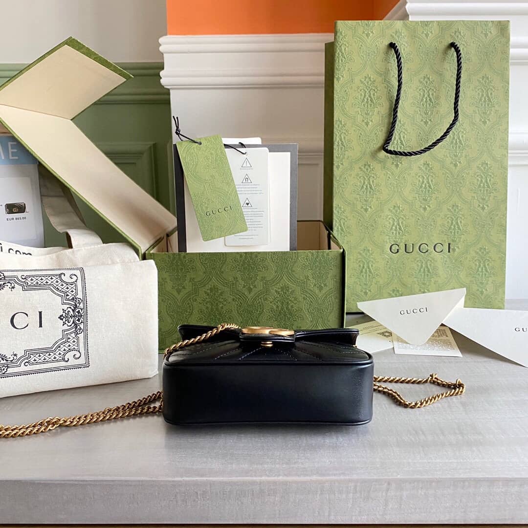 Gvc*1 GG Marmont Matelasse Leather Mini Shoulder Bag Replica Black 476433