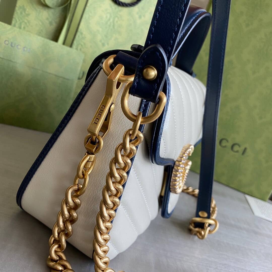 Gvc*1 GG Marmont Mini Top Handle Bag Replica White Blue 583571