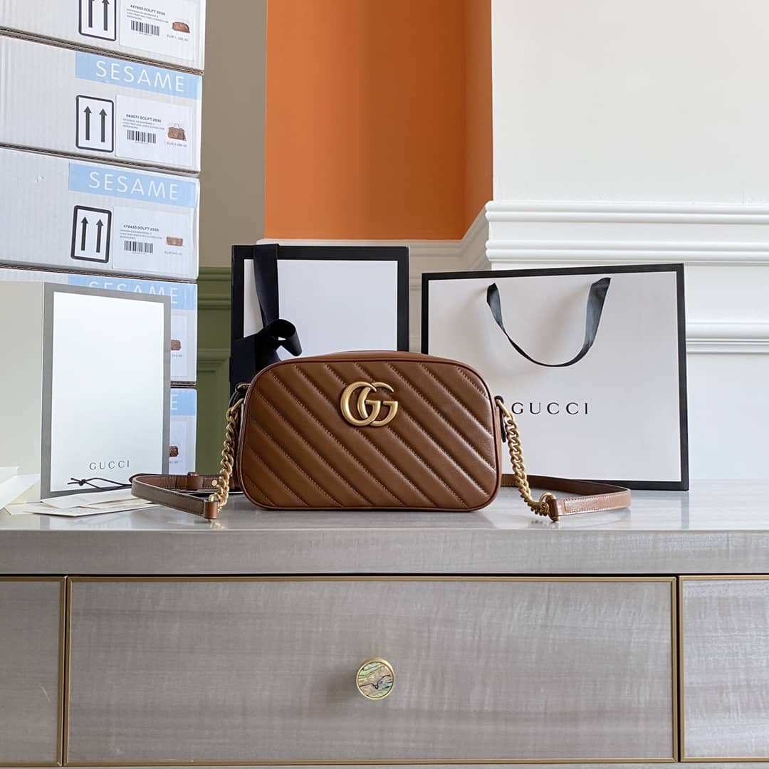 Gvc*1 GG Marmont Small Shoulder Handbag Camera Bag Replica Brown 447632