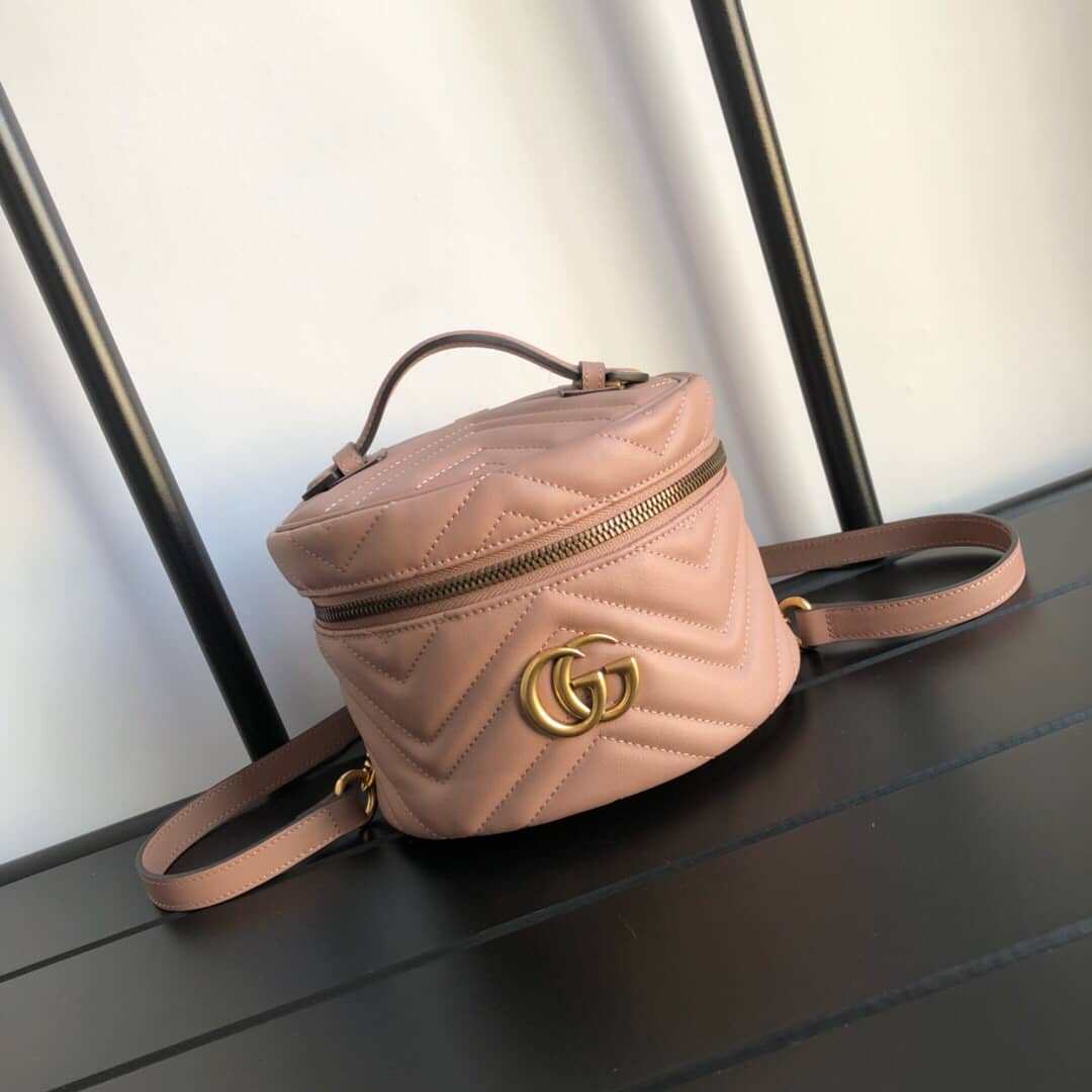 Gvc*1 GG Marmont Matelesse Mini Round Replica Backpack Pink 598594