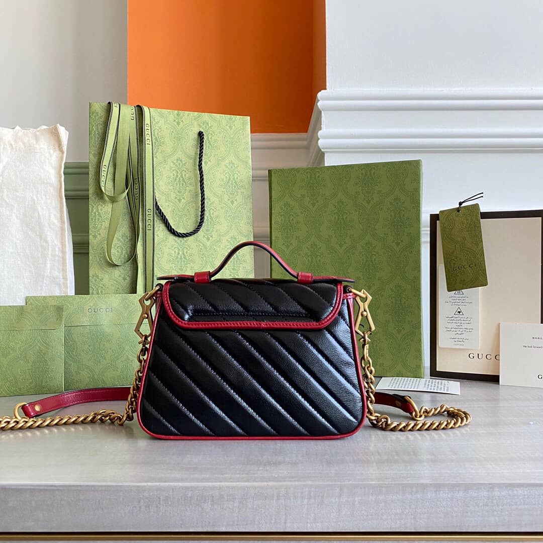 Gvc*1 GG Marmont Mini Top Handle Bag Replica Black Red 583571