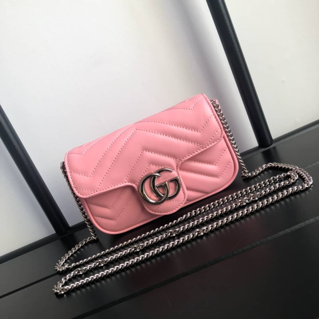 Gvc*1 GG Marmont Matelasse Leather Mini Shoulder Bag Replica Pink 476433
