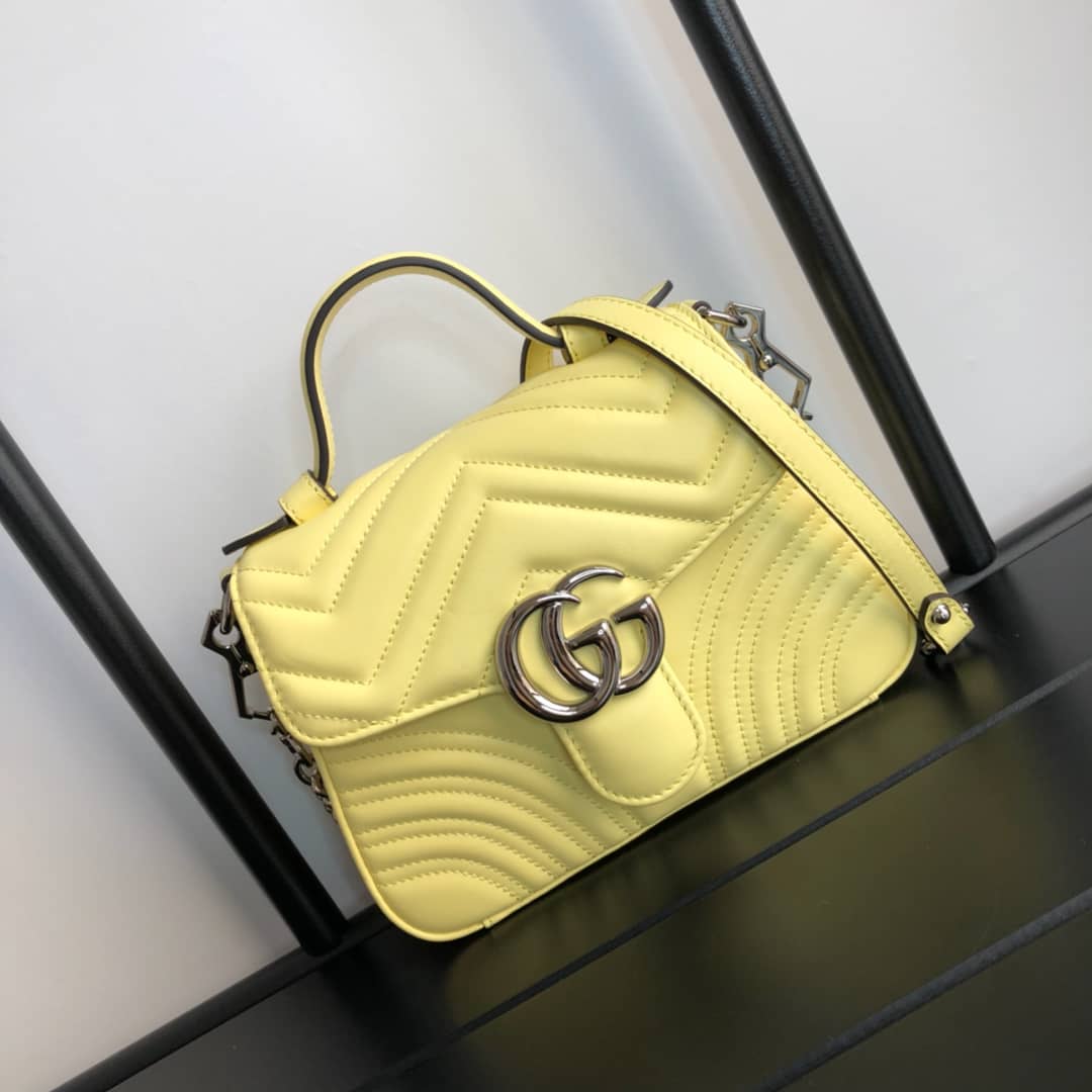 Gvc*1 GG Marmont Mini Leather Top Handle Bag Replica Yellow 547260