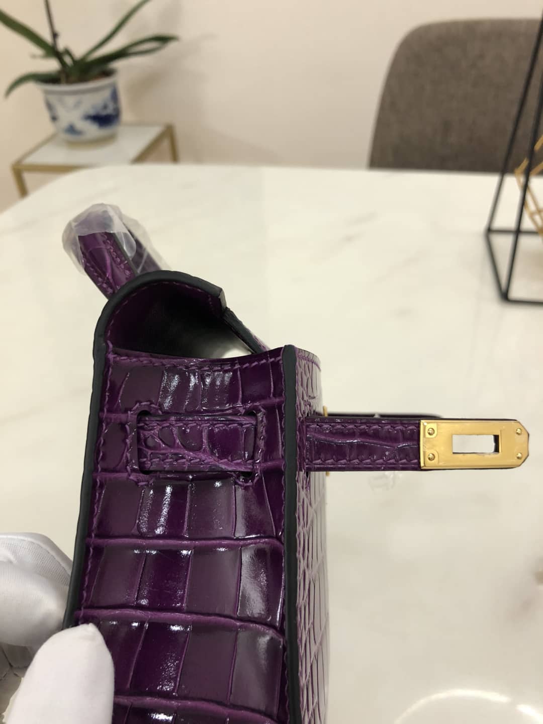 H**me5 Kelly Dupe Mini 19CM Crocodile Shiny Replica Bag