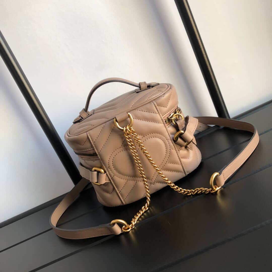 Gvc*1 GG Marmont Matelesse Mini Round Replica Backpack Brown 598594