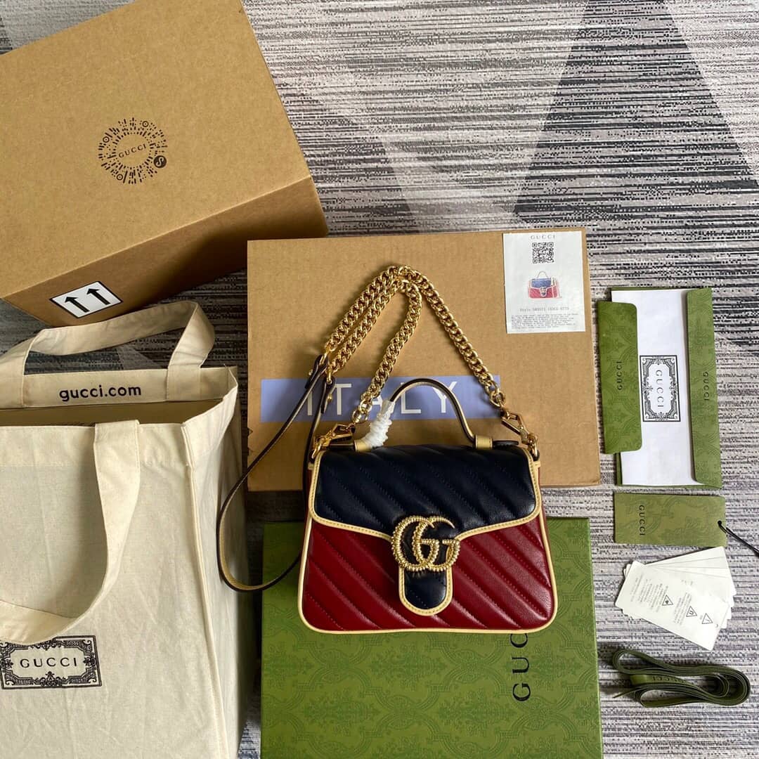 Gvc*1 GG Marmont Mini Top Handle Bag Replica Red Blue 583571