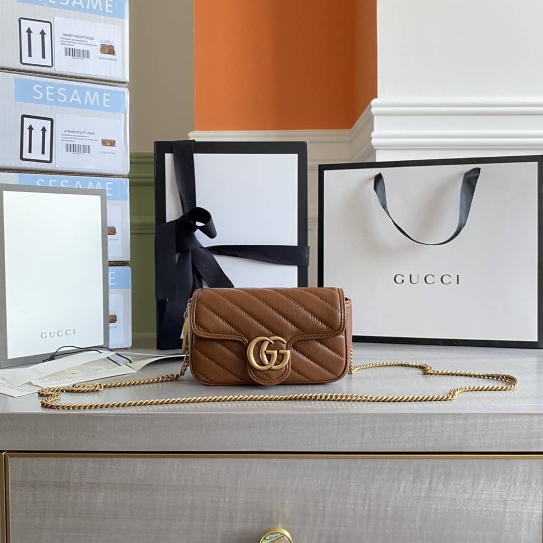 Gvc*1 GG Marmont Matelasse Leather Mini Shoulder Bag Replica Brown 476433