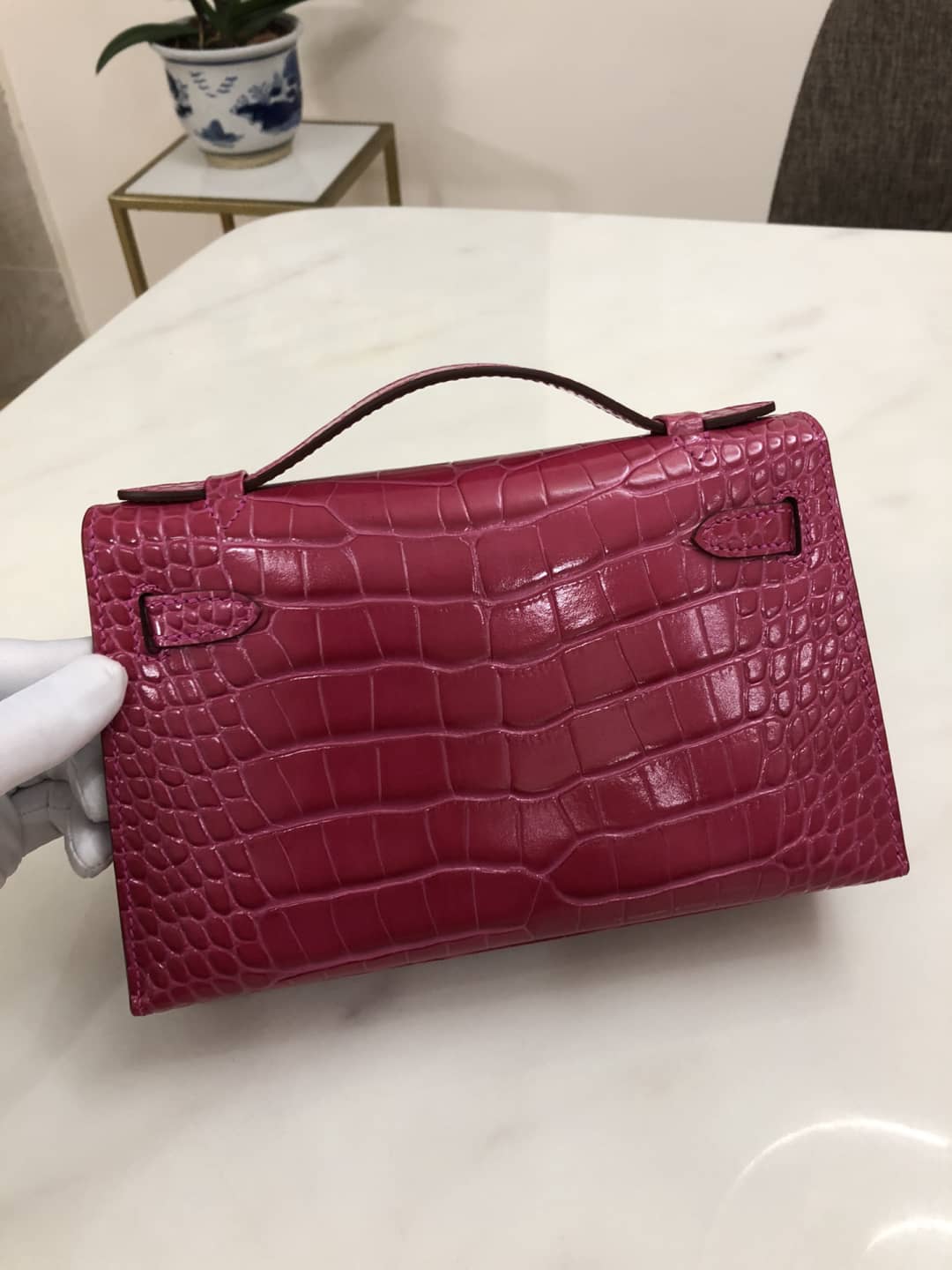 H**me5 Kelly Dupe 22CM Crocodile Shiny Replica Bag