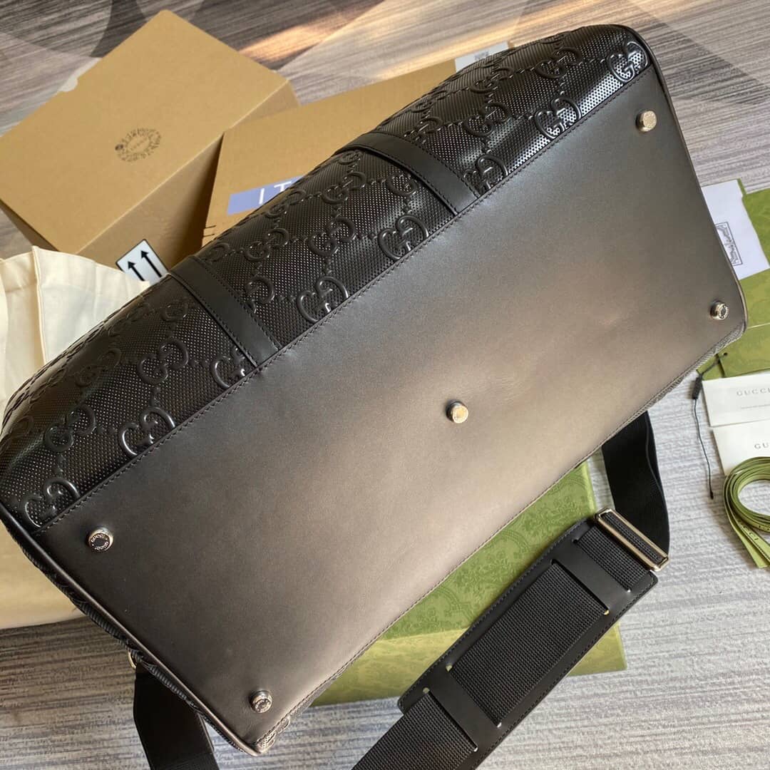 Gvc*1 GG Embossed Perforated Leather Duffle Bag Replica Black 625768