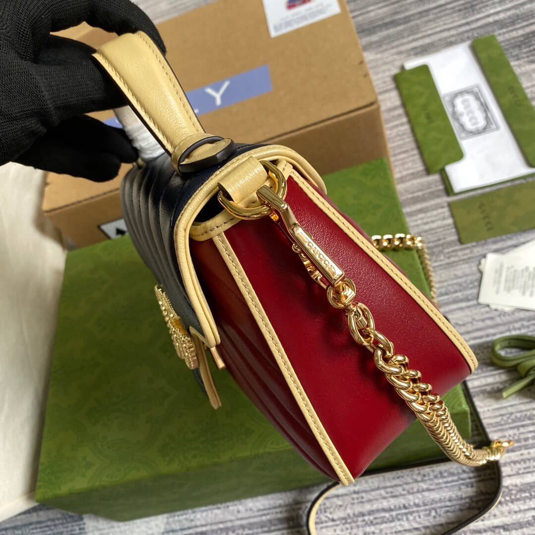 Gvc*1 GG Marmont Mini Top Handle Bag Replica Red Blue 583571