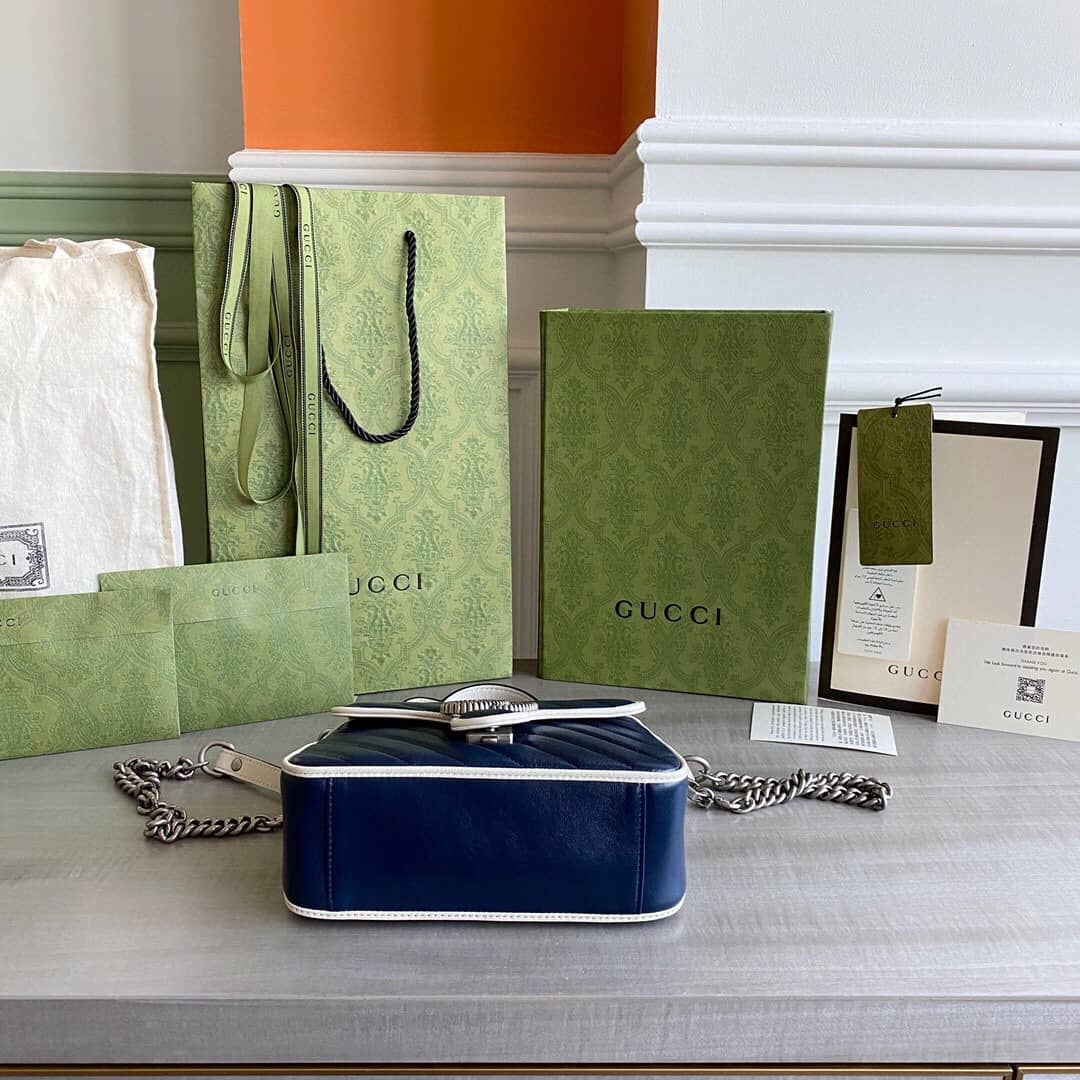 Gvc*1 GG Marmont Mini Top Handle Bag Replica Blue 583571