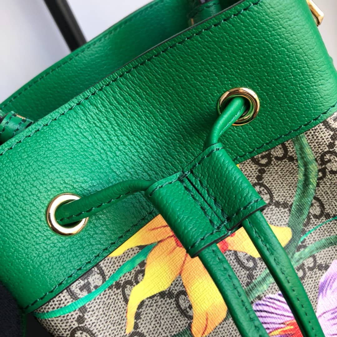 Gvc*1 Ophidia GG Flora Pattern Small Bucket Bag Replica Green 550621