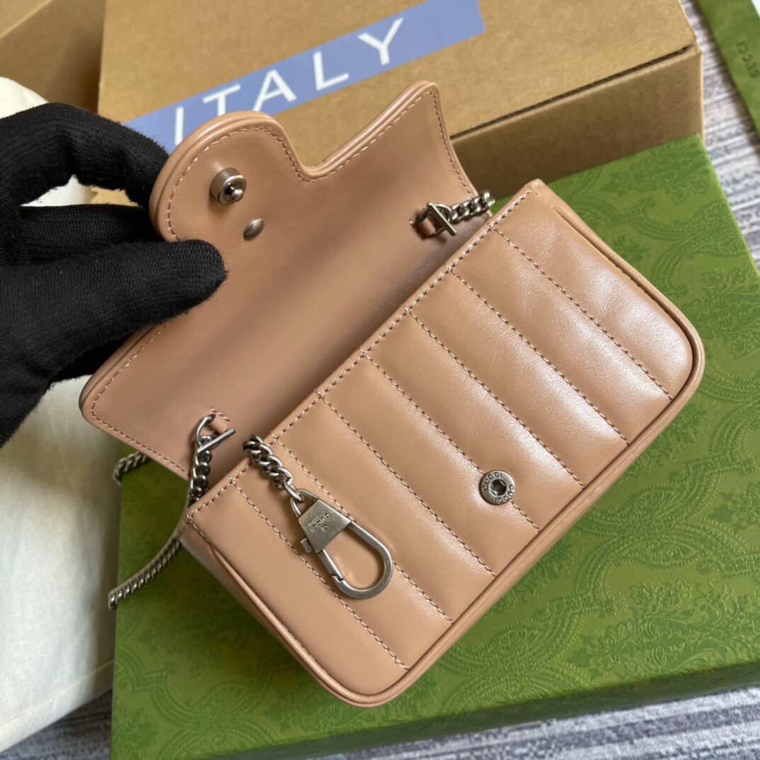 Gvc*1 GG Marmont Matelasse Leather Mini Shoulder Bag Replica Apricot 476433
