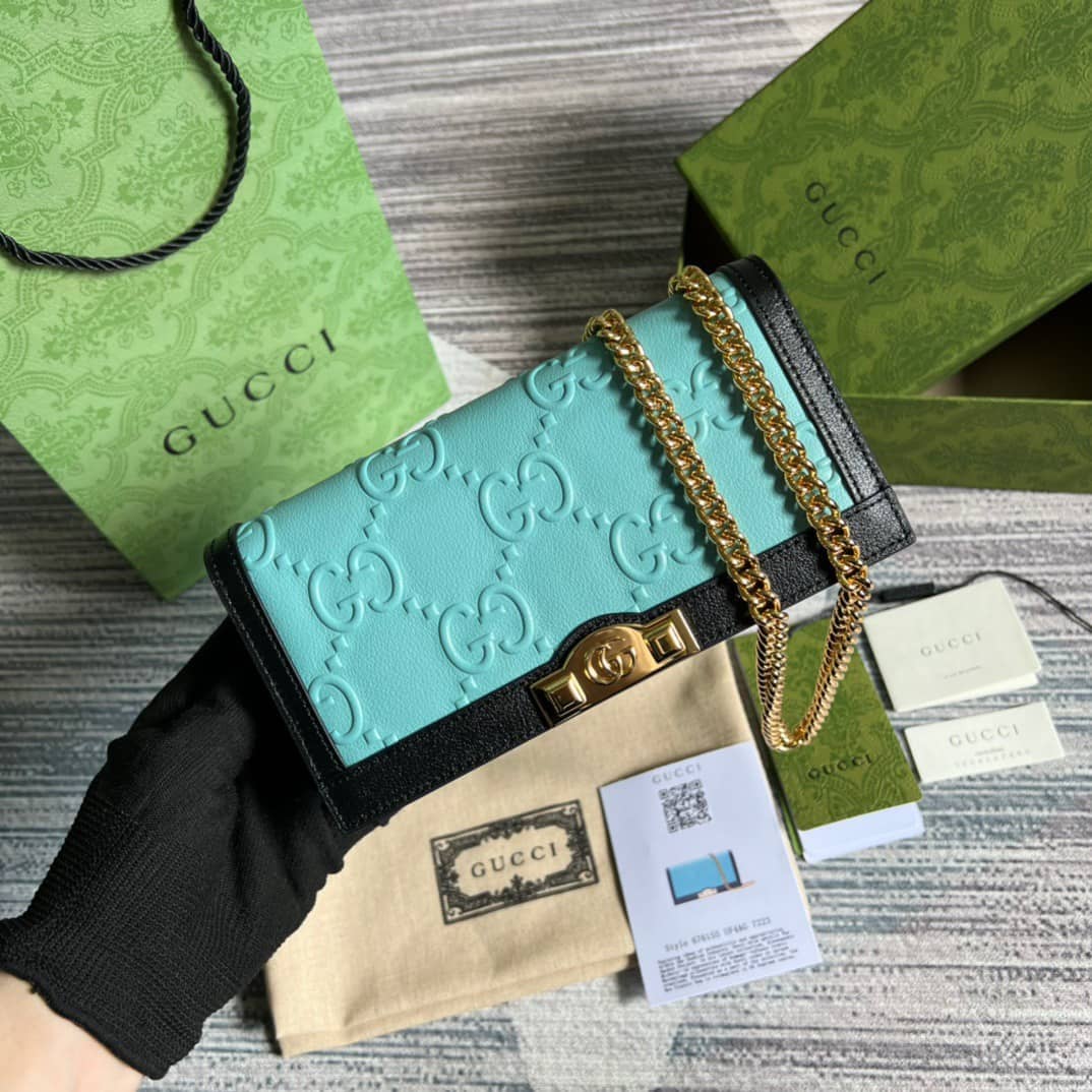 Gvc*1 GG Wallet With Chain Light Blue 676155 Replica