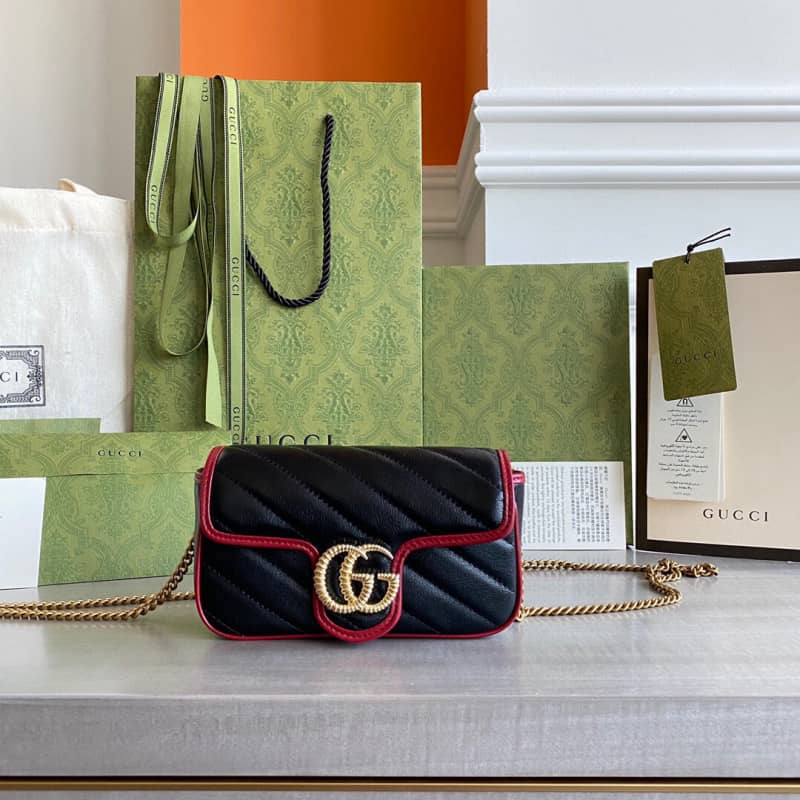 Gvc*1 GG Marmont Mini Matelasse Leather Shoulder Bag Replica Black 574969