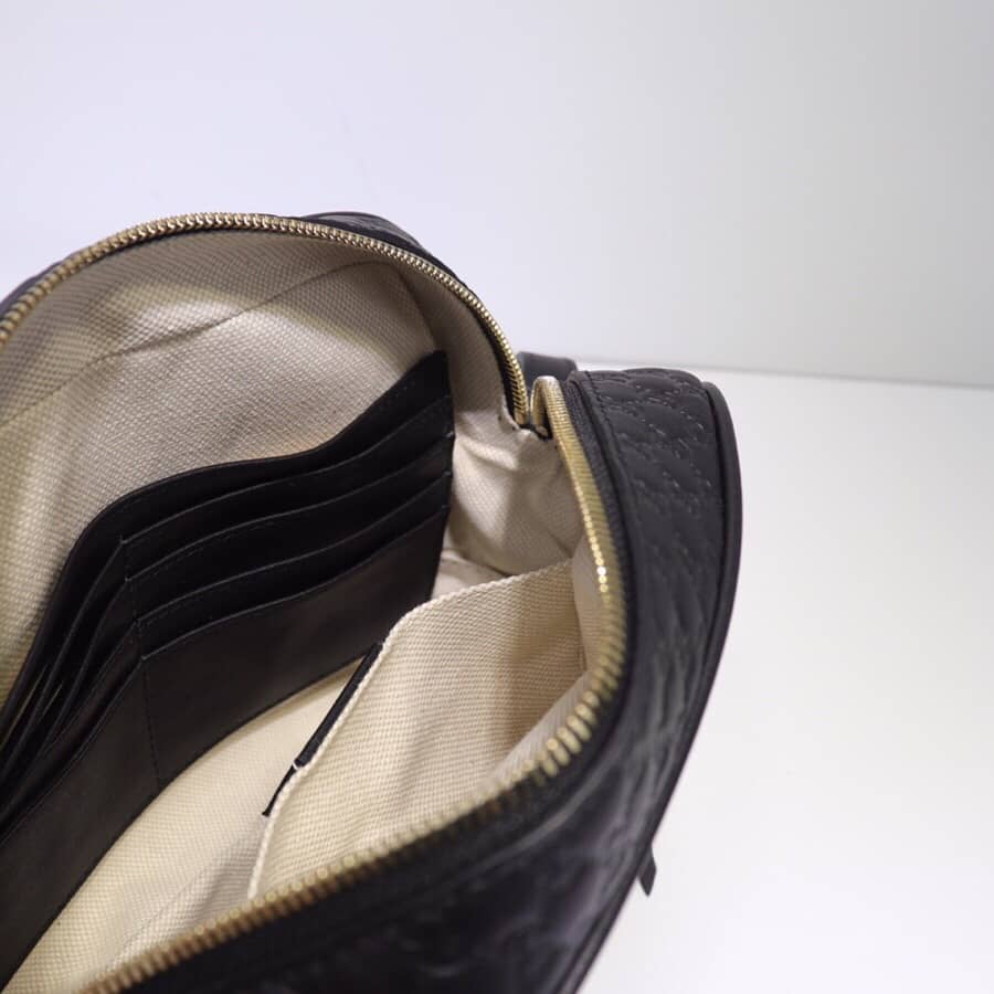 Gvc*1 Bree Gvc*1ssima GG Leather Canvas Camera Bag Replica Black 449413