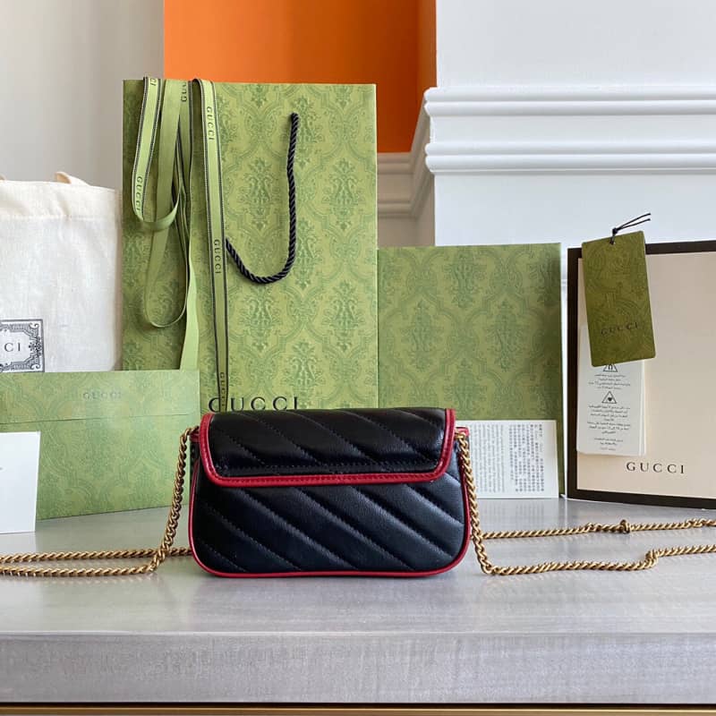 Gvc*1 GG Marmont Mini Matelasse Leather Shoulder Bag Replica Black 574969