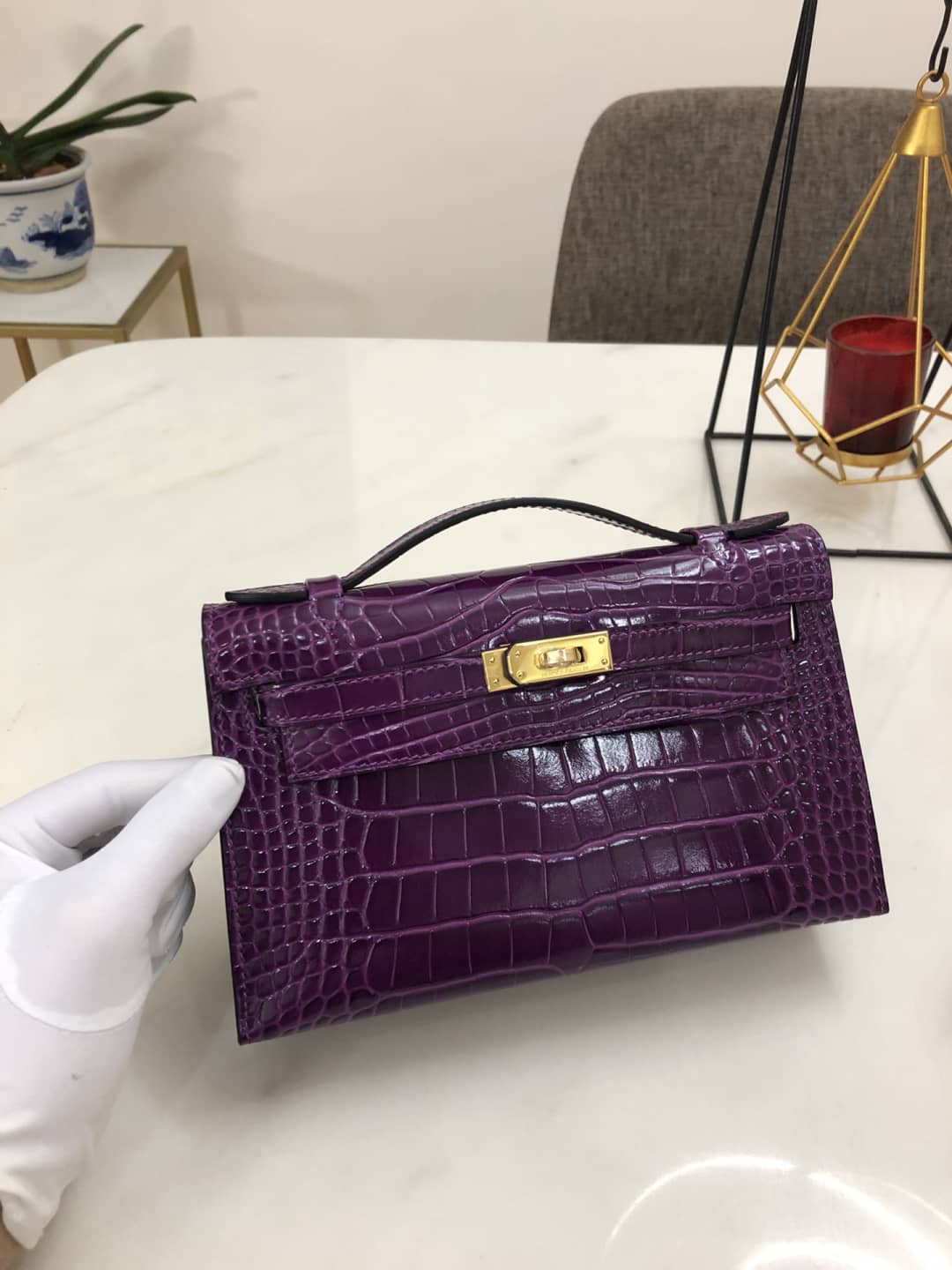 H**me5 Kelly Dupe 22CM Crocodile Shiny Replica Bag