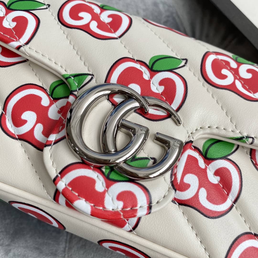 Gvc*1 GG Marmont Matelasse Leather Mini Shoulder Bag Replica White Red 476433
