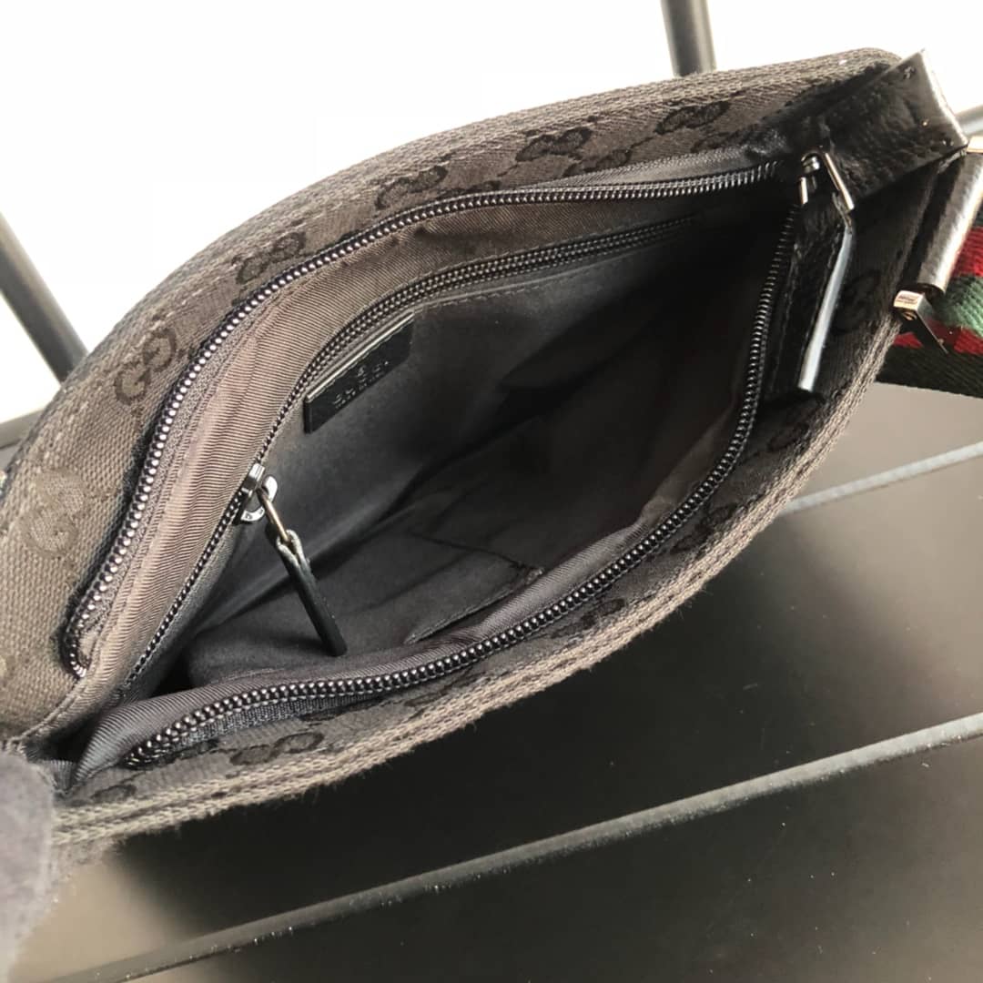 Gvc*1 GG Monogram Canvas Web Small Messenger Bag Replica Black 146309