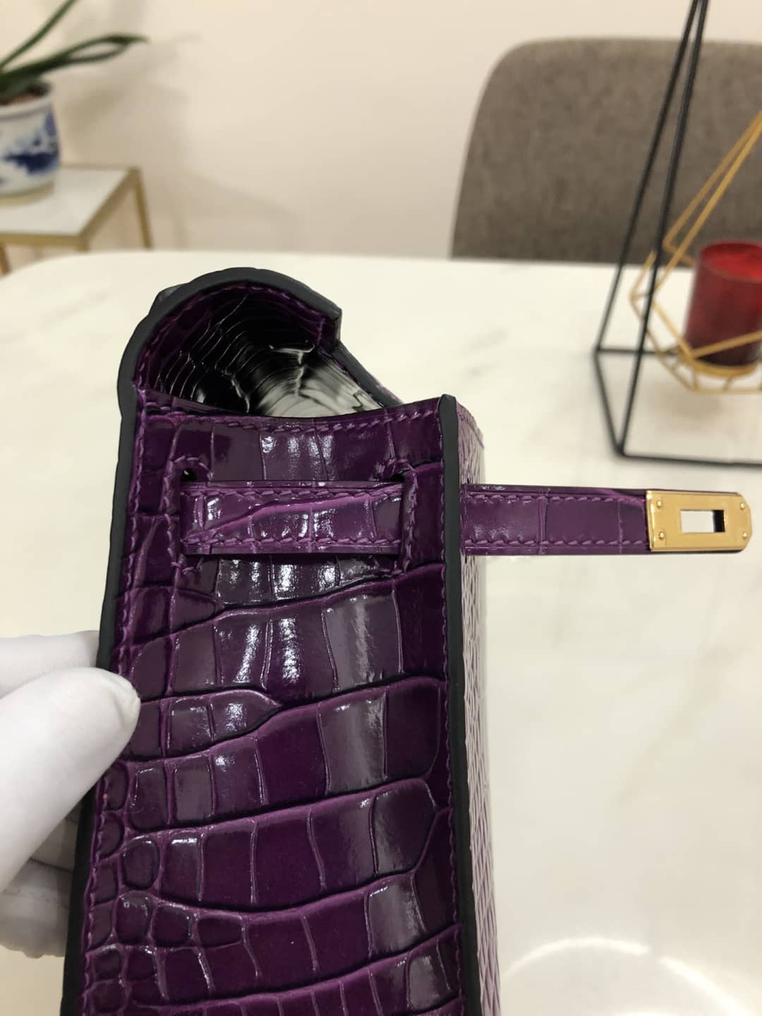 H**me5 Kelly Dupe 22CM Crocodile Shiny Replica Bag