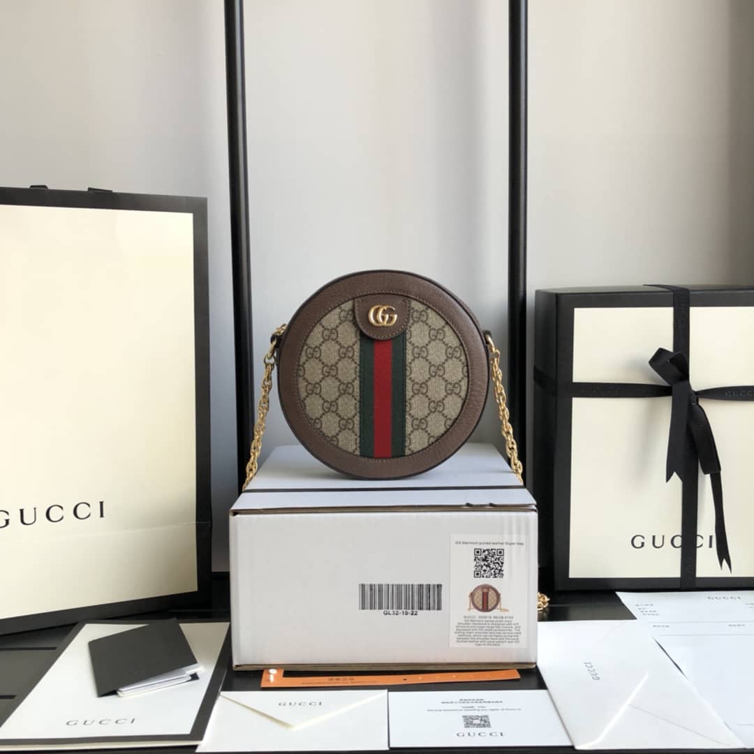 Gvc*1 Ophidia Mini Round Shoulder Bag Replica Brown 550618