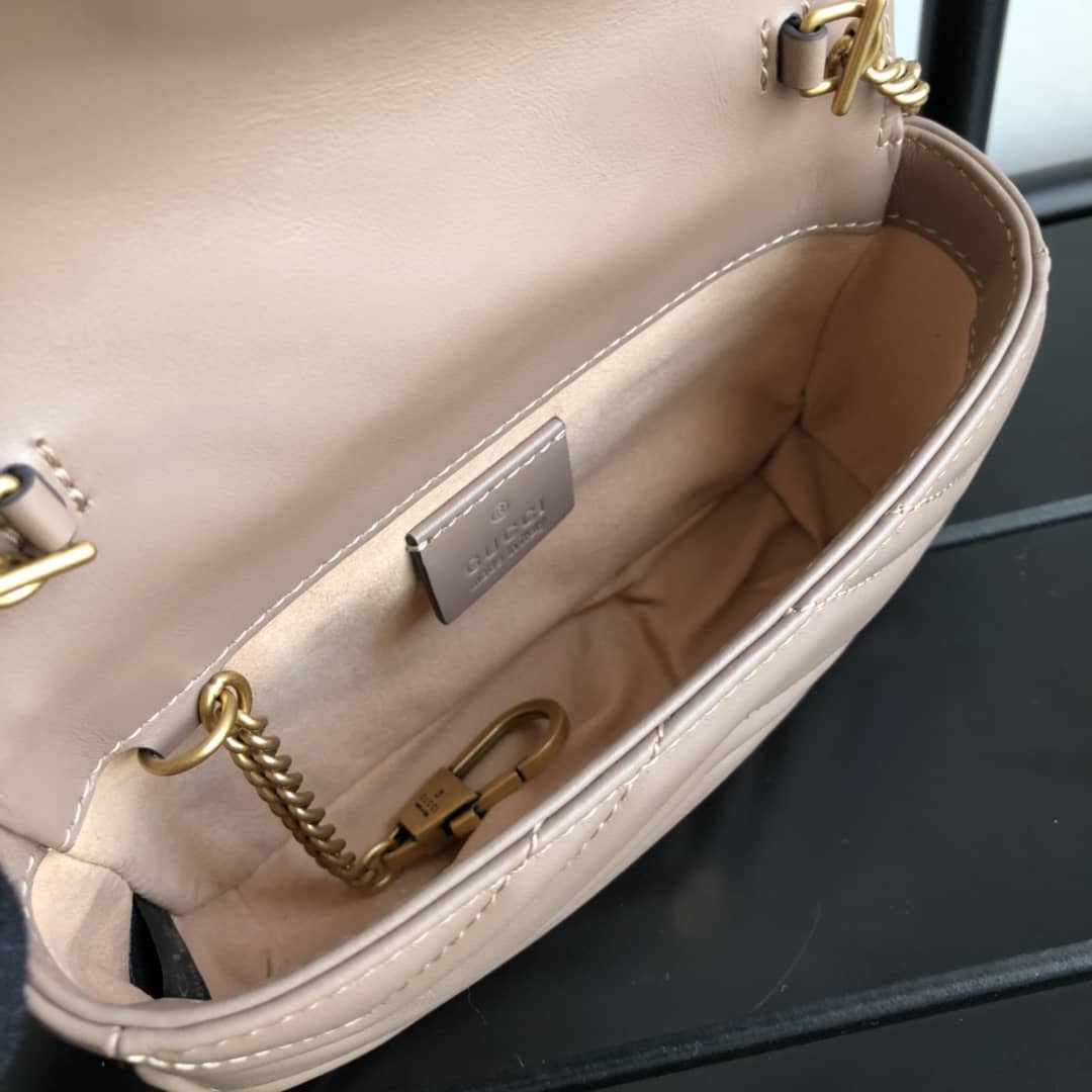 Gvc*1 GG Marmont Matelasse Leather Mini Shoulder Bag Replica Apricot 476433