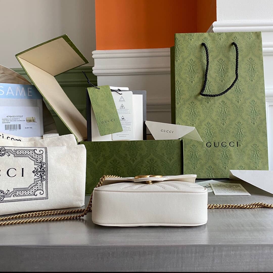 Gvc*1 GG Marmont Matelasse Leather Mini Shoulder Bag Replica White 476433