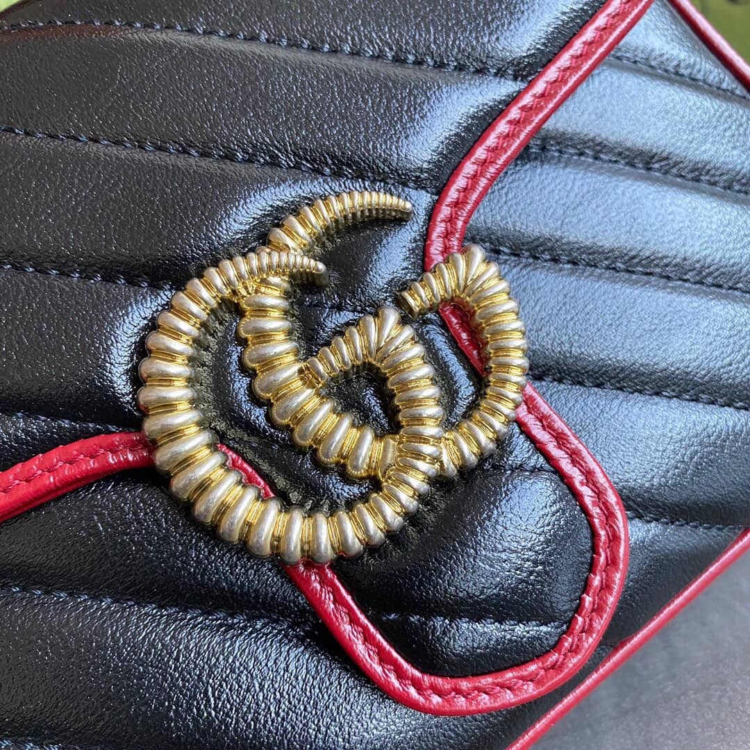 Gvc*1 GG Marmont Mini Top Handle Bag Replica Black Red 583571