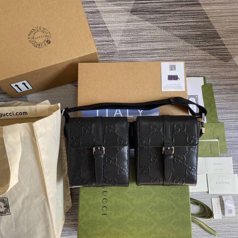 Gvc*1 GG Emboss Waist Body Leather Bag Replica Black 631339