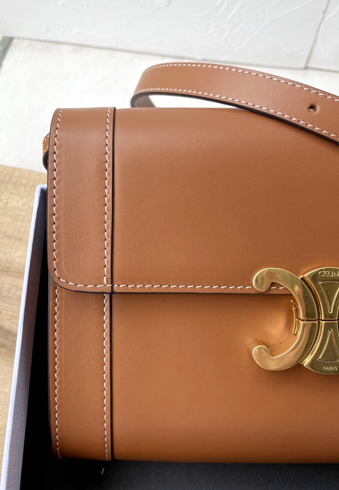 Ce1i*e Triomphe Bag Dupe Calf Leather Shoulder Strap Triomphe Replica Bag