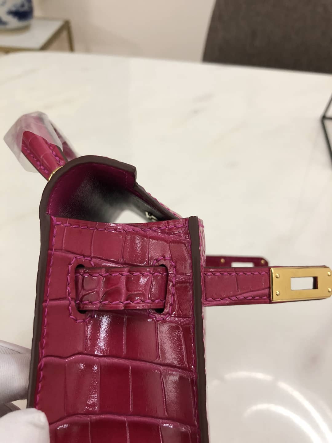 H**me5 Kelly Dupe Mini 19CM Crocodile Shiny Replica Bag