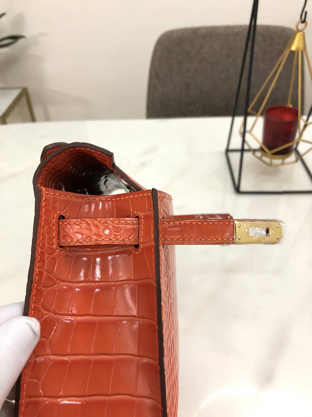 H**me5 Kelly Dupe 22CM Crocodile Shiny Replica Bag