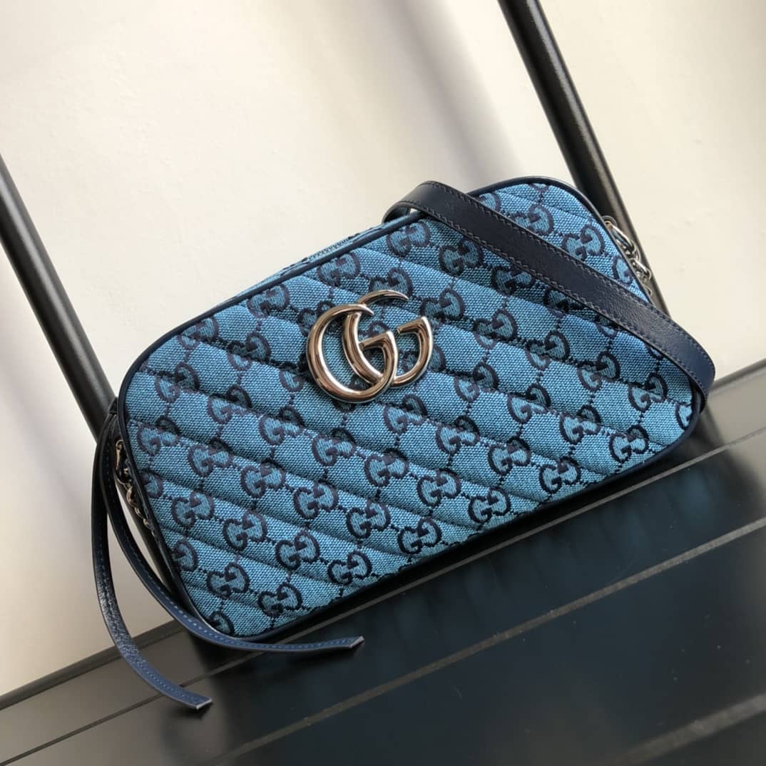 Gvc*1 GG Marmont Small Shoulder Handbag Camera Bag Replica Blue 447632