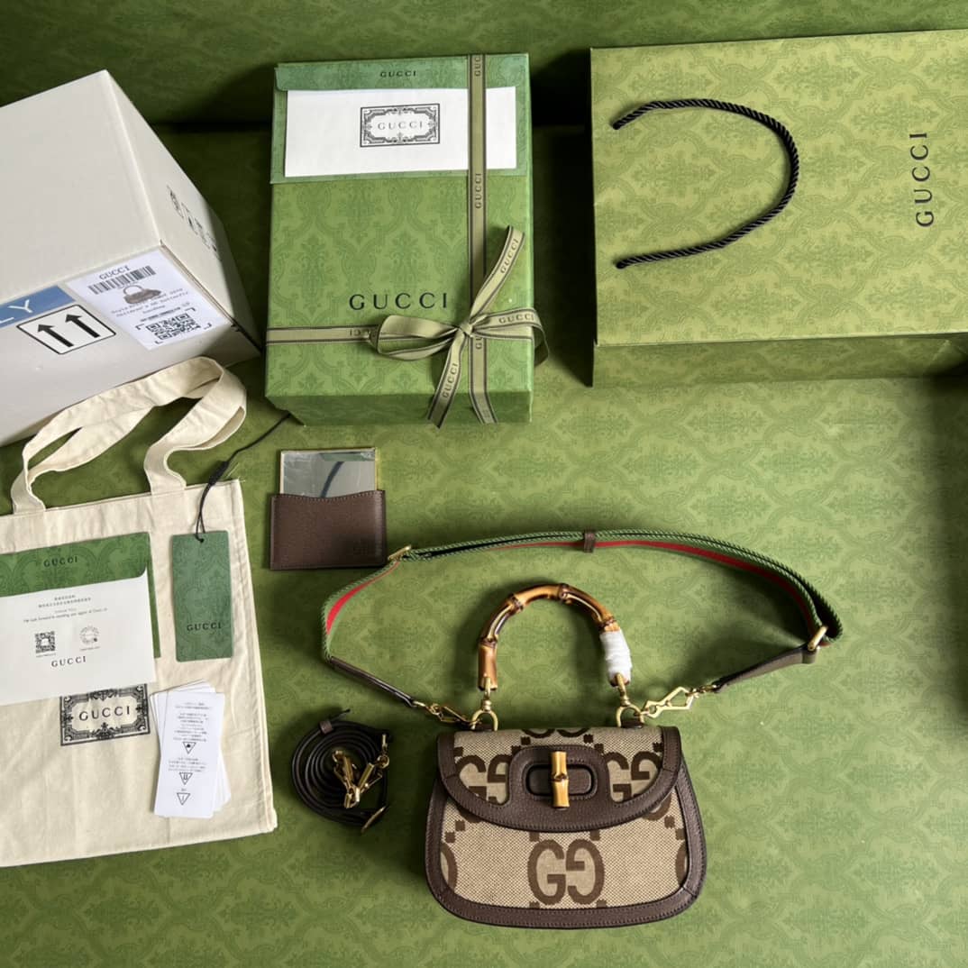 Gvc*1 Small Jumbo GG Shoulder Bag With Bamboo Dark Coffee 675797 Replica