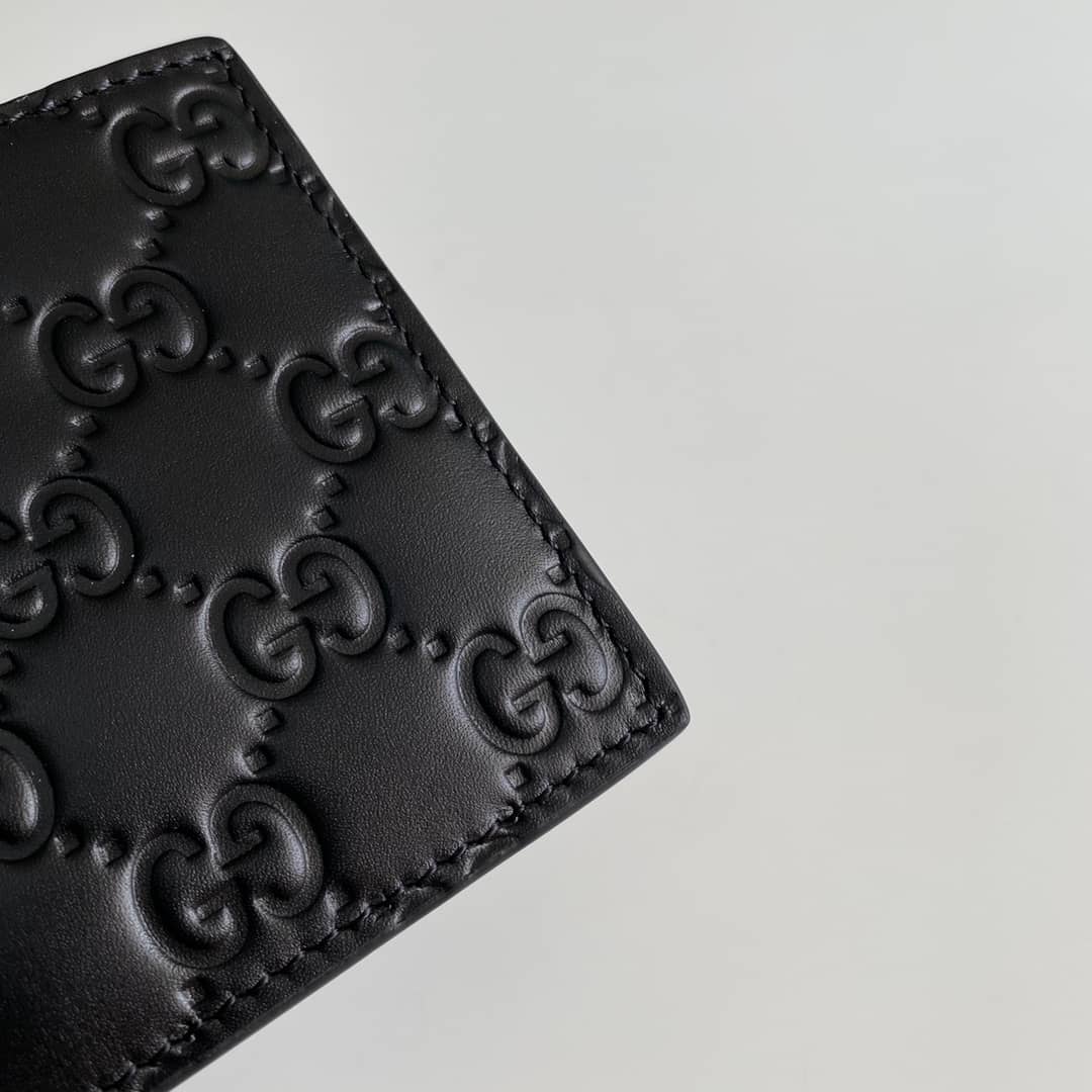 Gvc*1 Mens Signature Leather Bi-fold Wallet Black Replica 365466