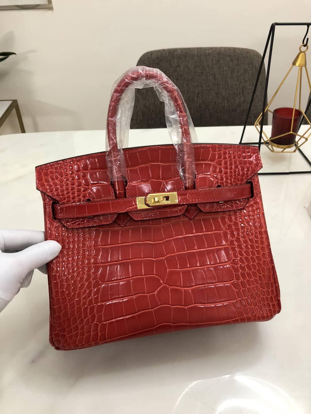 H**me5 Birkin 25CM Crocodile Shiny Replica Bag