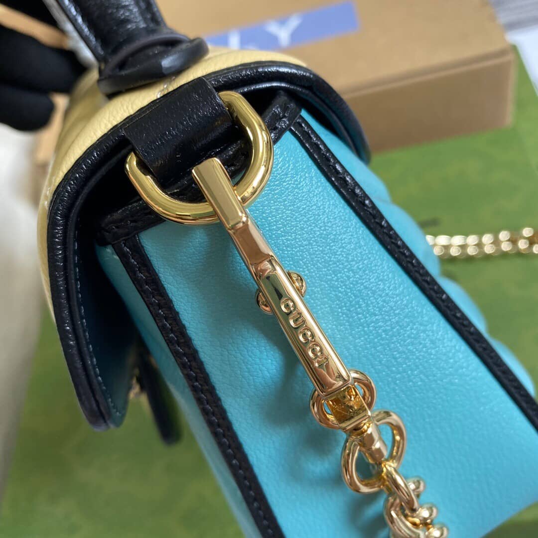 Gvc*1 GG Marmont Mini Top Handle Bag Replica Blue Yellow 583571