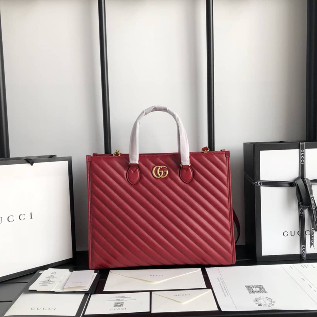 Gvc*1 GG Marmont Medium Matelasse Leather Tote Replica Red 627332