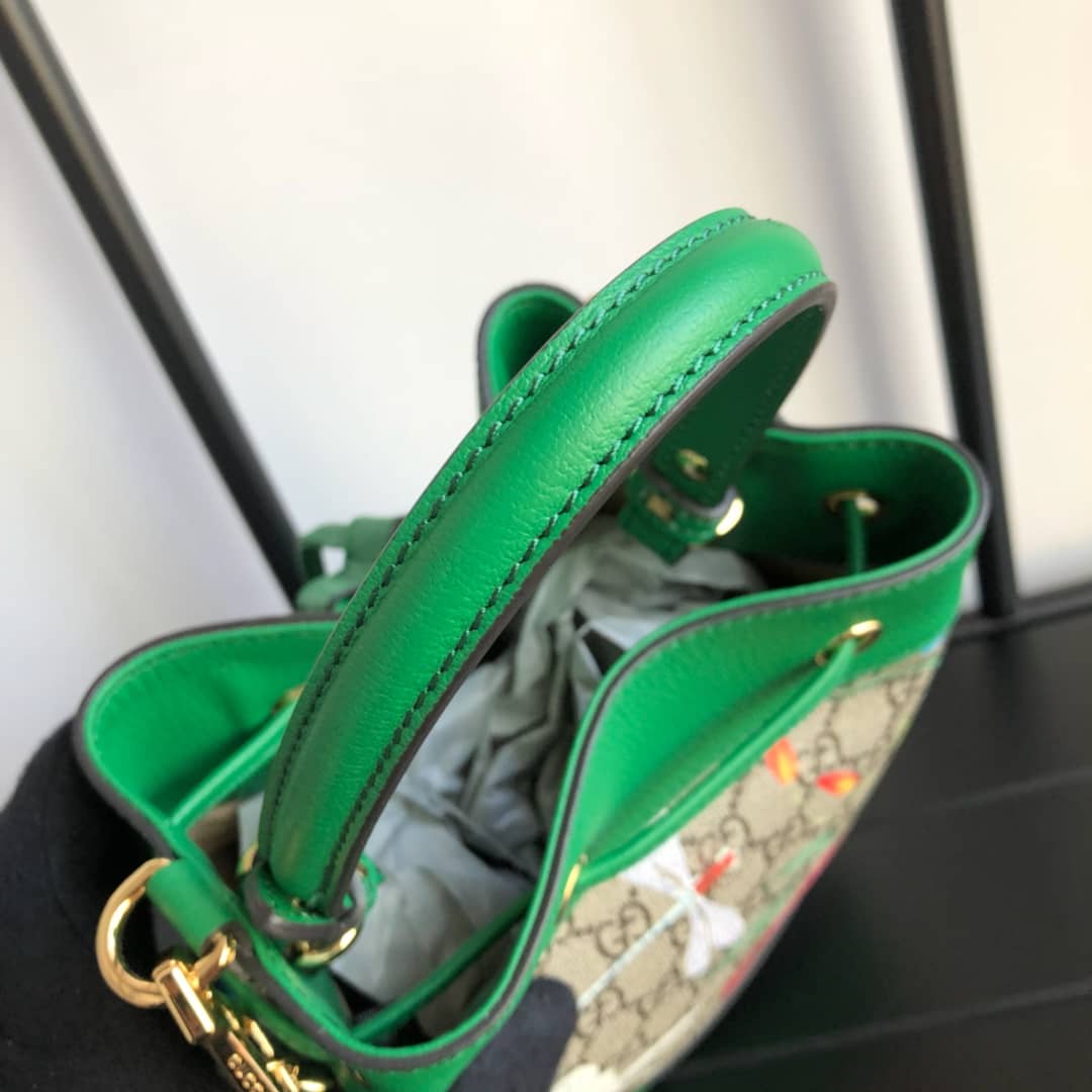 Gvc*1 Ophidia GG Flora Pattern Small Bucket Bag Replica Green 550621
