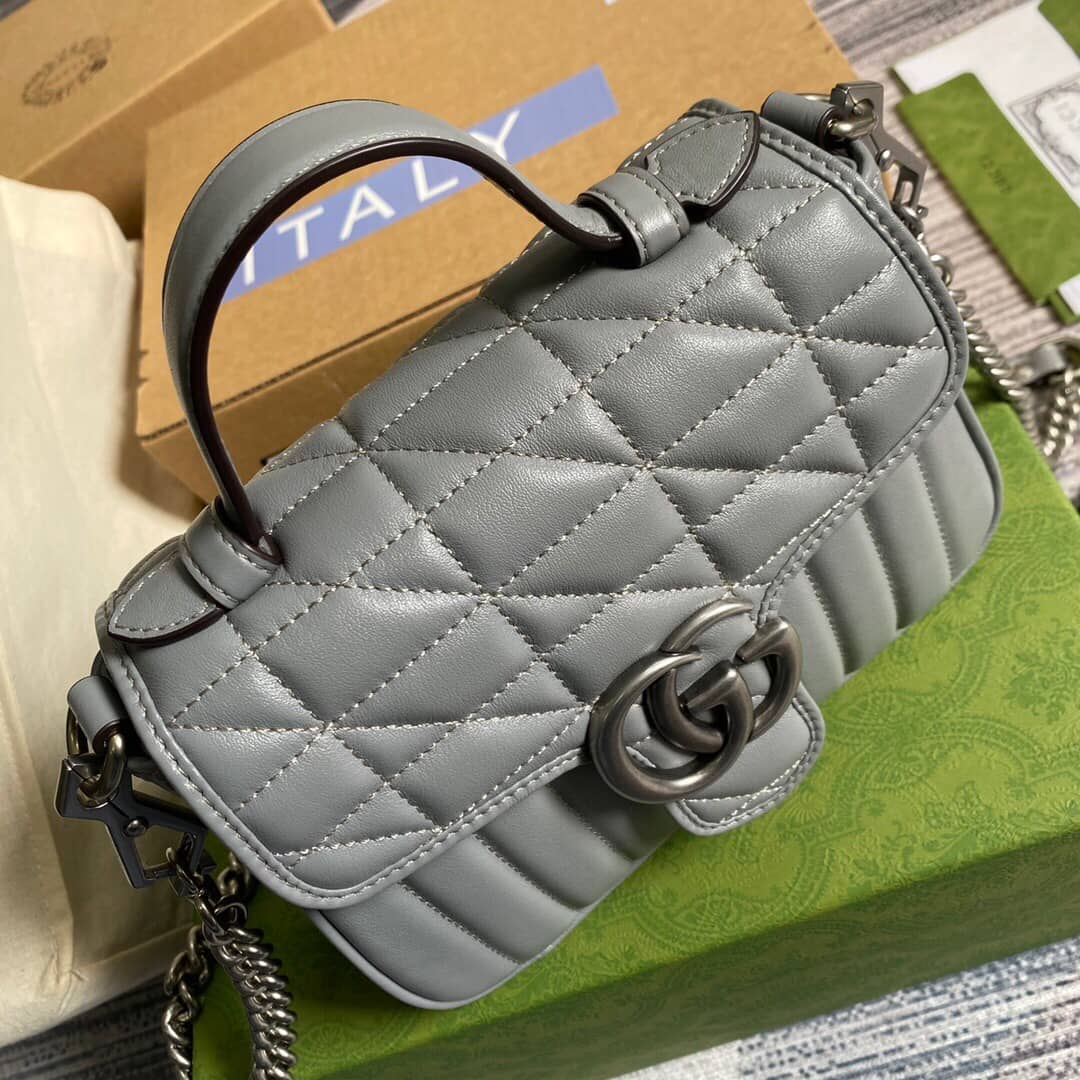 Gvc*1 GG Marmont Mini Top Handle Bag Replica Gray 583571