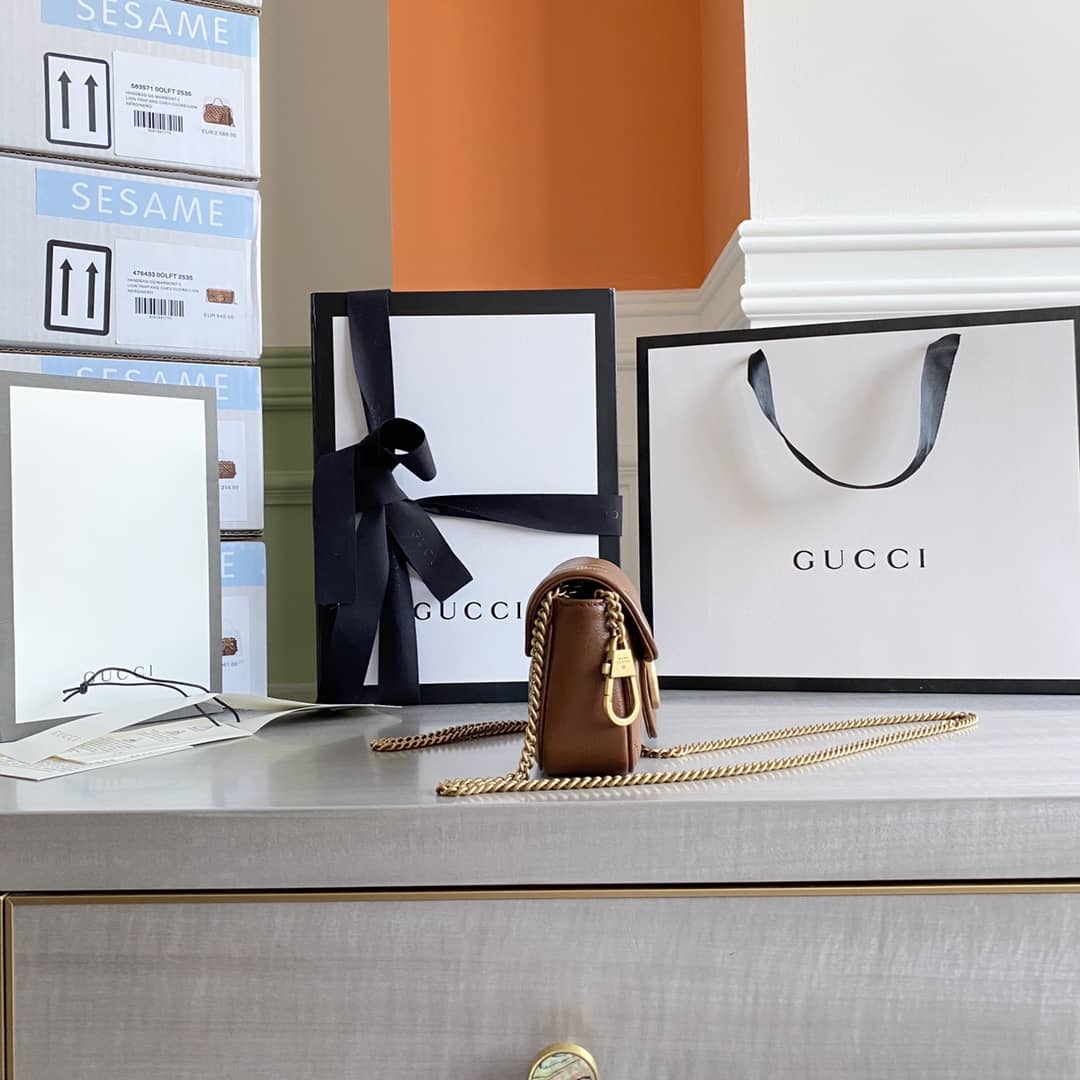 Gvc*1 GG Marmont Matelasse Leather Mini Shoulder Bag Replica Brown 476433