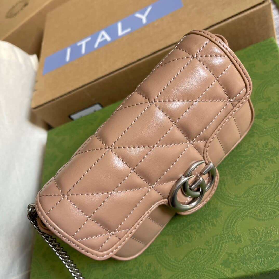 Gvc*1 GG Marmont Matelasse Leather Mini Shoulder Bag Replica Apricot 476433