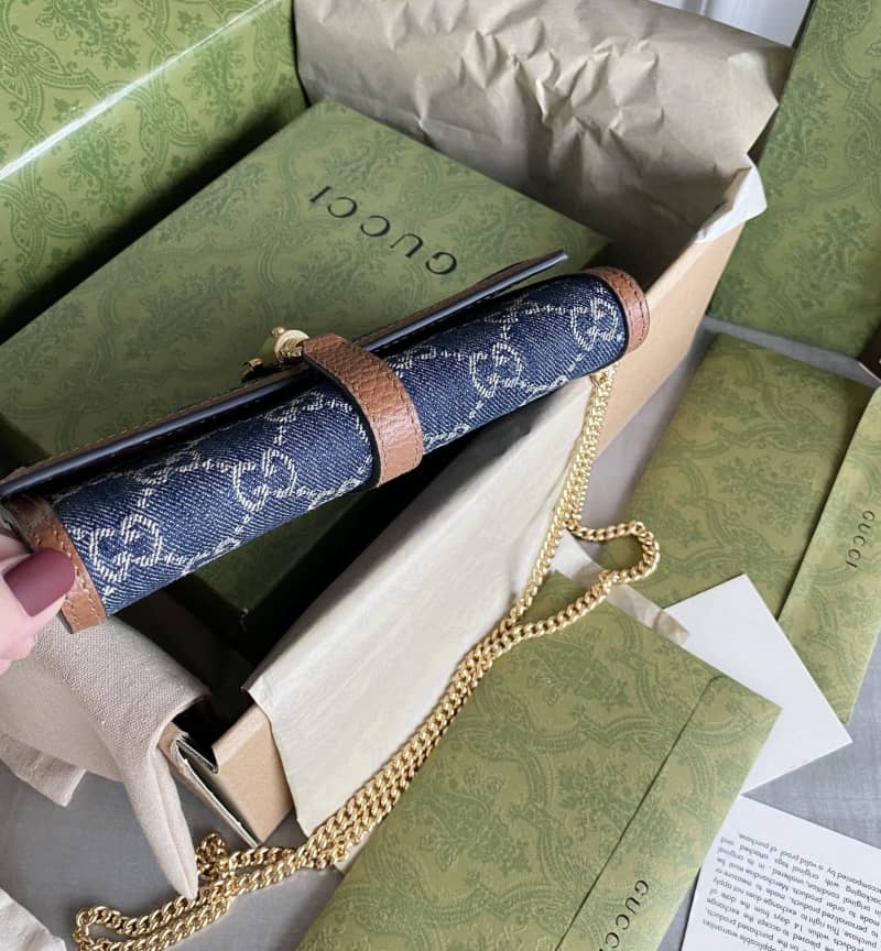Gvc*1 Jackie 1961 Chain Wallet Organic GG Denim Raplica 652681